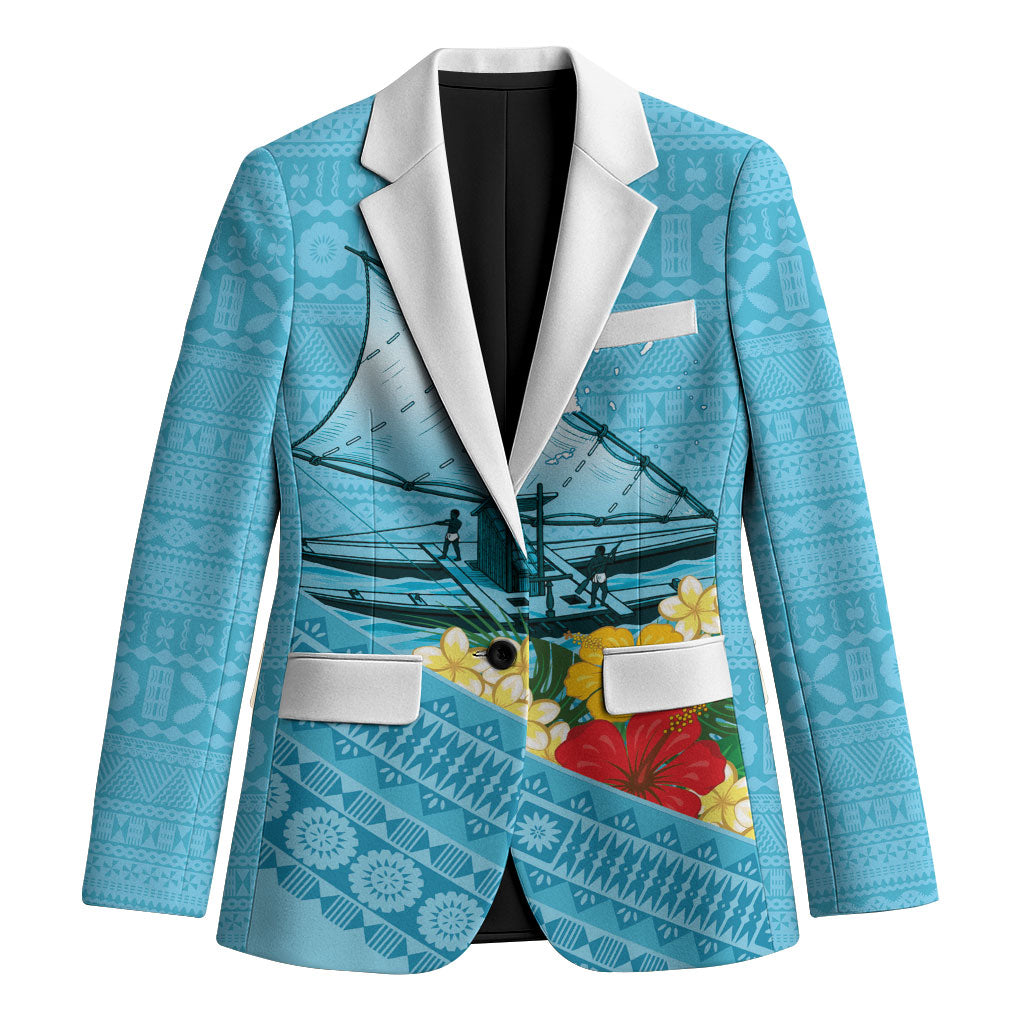 Personalised Bula Vinaka Fiji Drua Blazer Fijian Traditional Canoe Tapa Cloth Blue LT14 Unisex Blue - Polynesian Pride