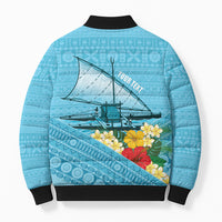 Personalised Bula Vinaka Fiji Drua Bomber Puffer Jacket Fijian Traditional Canoe Tapa Cloth Blue LT14 - Polynesian Pride