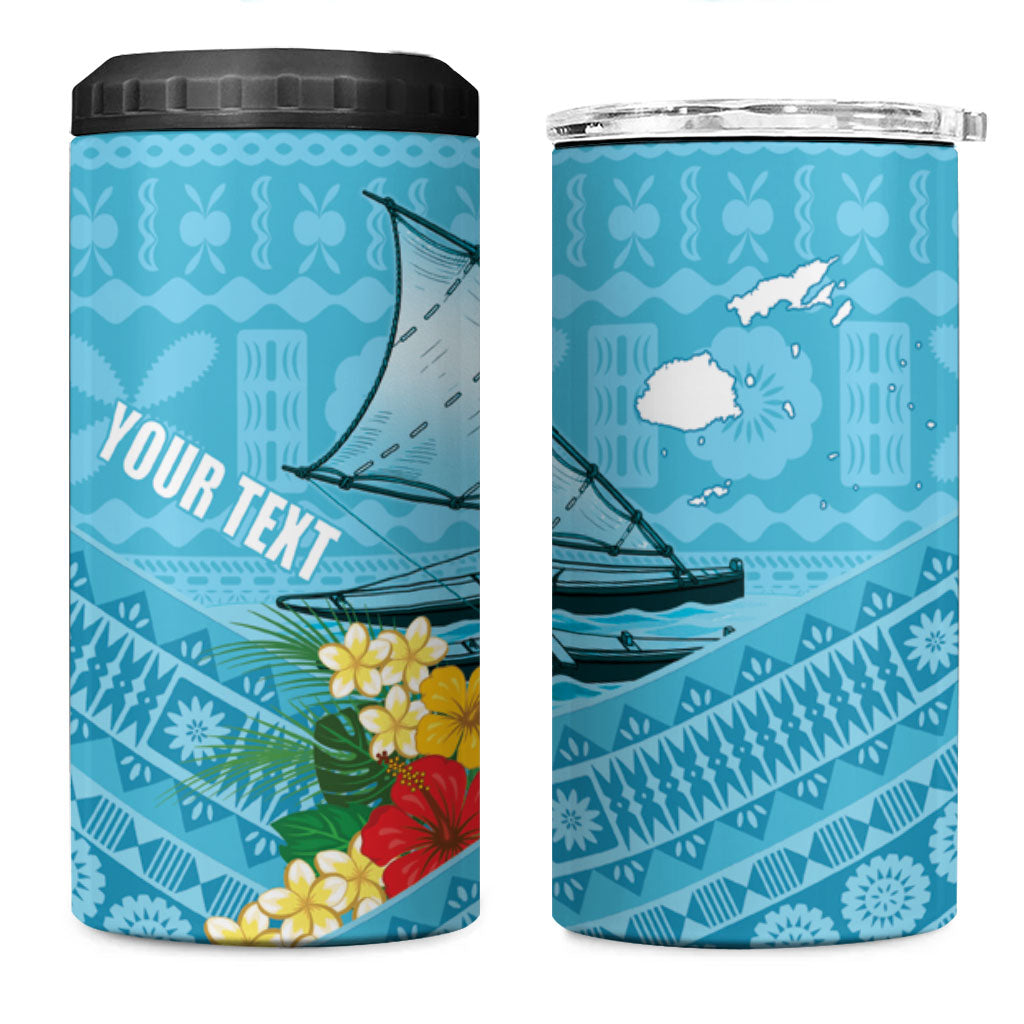 Personalised Bula Vinaka Fiji Drua 4 in 1 Can Cooler Tumbler Fijian Traditional Canoe Tapa Cloth Blue LT14 One Size: 16 oz Blue - Polynesian Pride