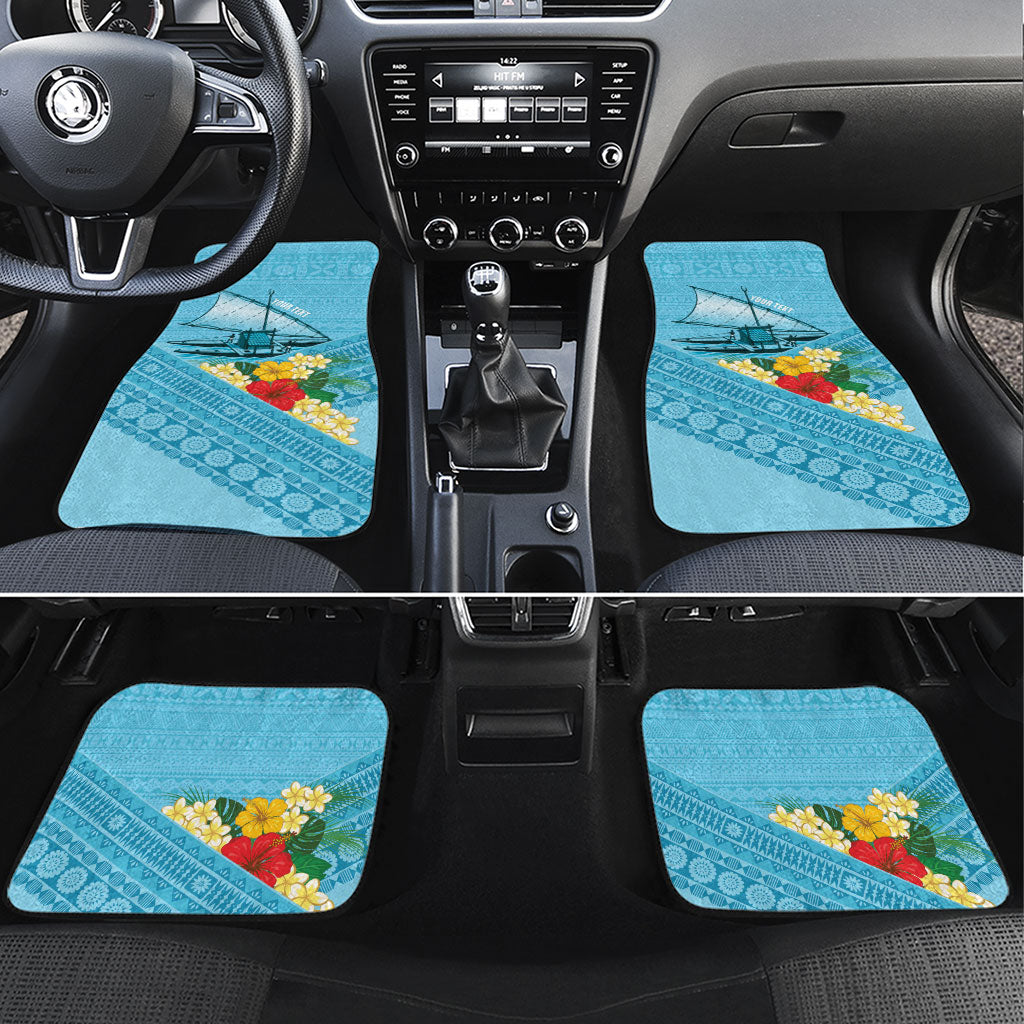 Personalised Bula Vinaka Fiji Drua Car Mats Fijian Traditional Canoe Tapa Cloth Blue LT14 Set 4pcs Blue - Polynesian Pride