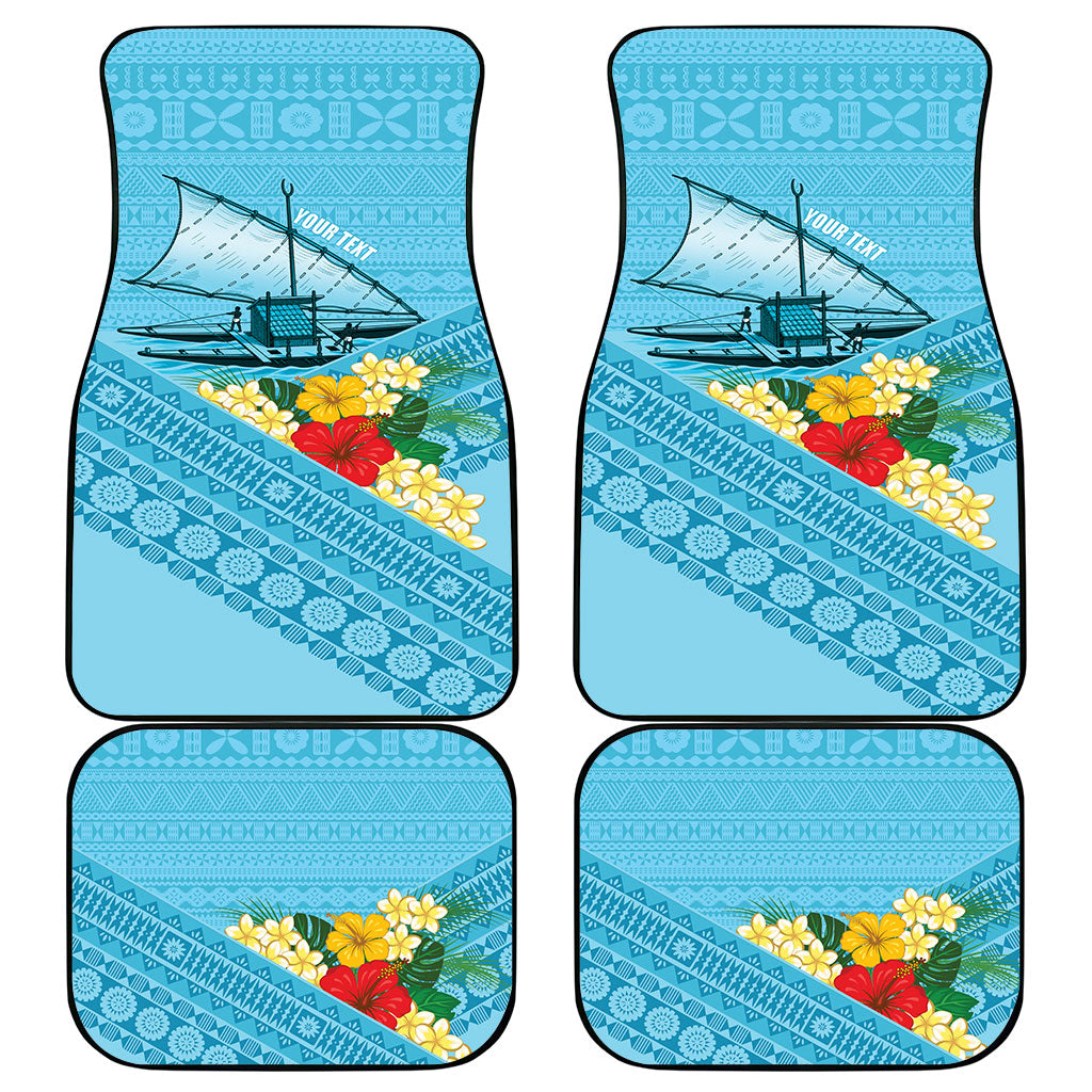 Personalised Bula Vinaka Fiji Drua Car Mats Fijian Traditional Canoe Tapa Cloth Blue LT14 - Polynesian Pride
