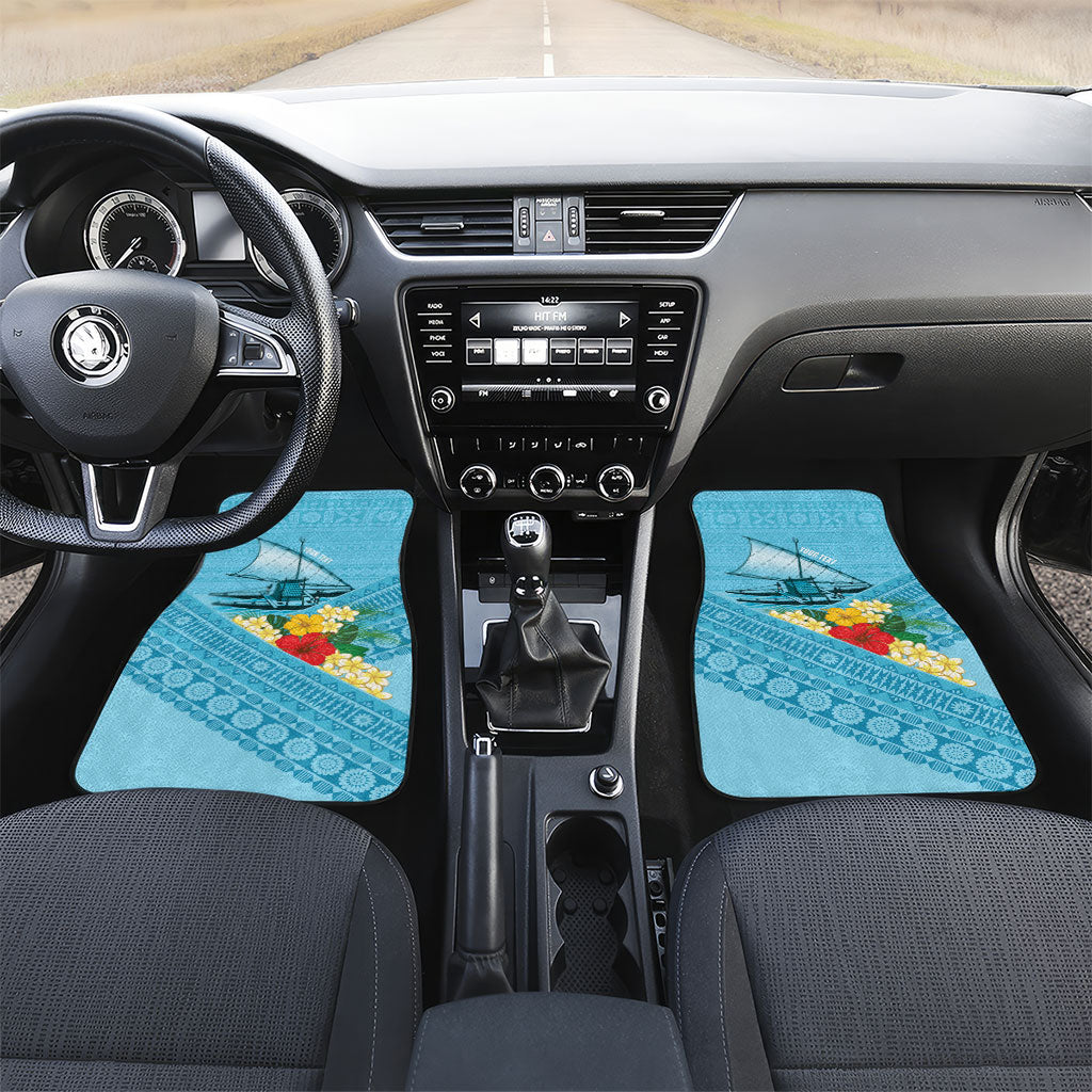 Personalised Bula Vinaka Fiji Drua Car Mats Fijian Traditional Canoe Tapa Cloth Blue LT14 Set 2pcs - Front Blue - Polynesian Pride