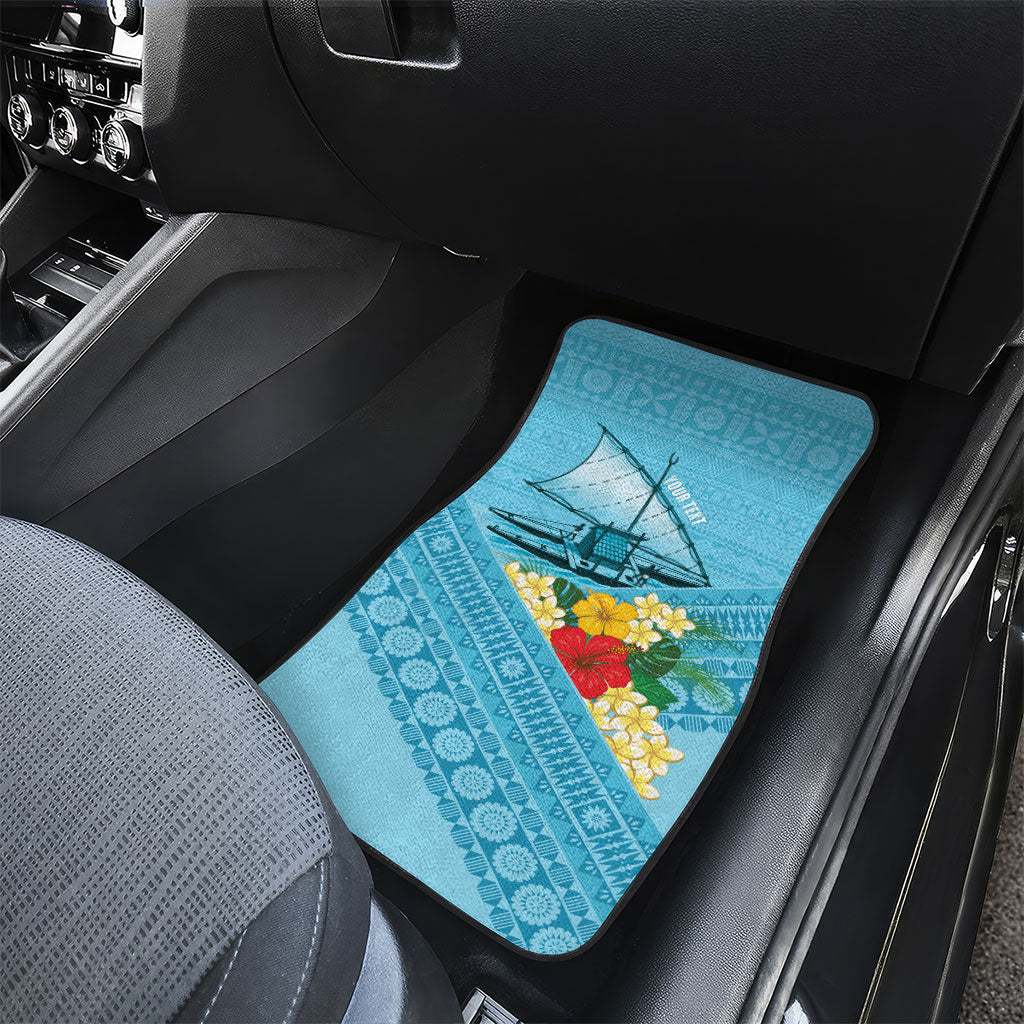 Personalised Bula Vinaka Fiji Drua Car Mats Fijian Traditional Canoe Tapa Cloth Blue LT14 - Polynesian Pride