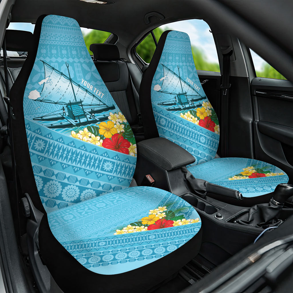 Personalised Bula Vinaka Fiji Drua Car Seat Cover Fijian Traditional Canoe Tapa Cloth Blue LT14 One Size Blue - Polynesian Pride