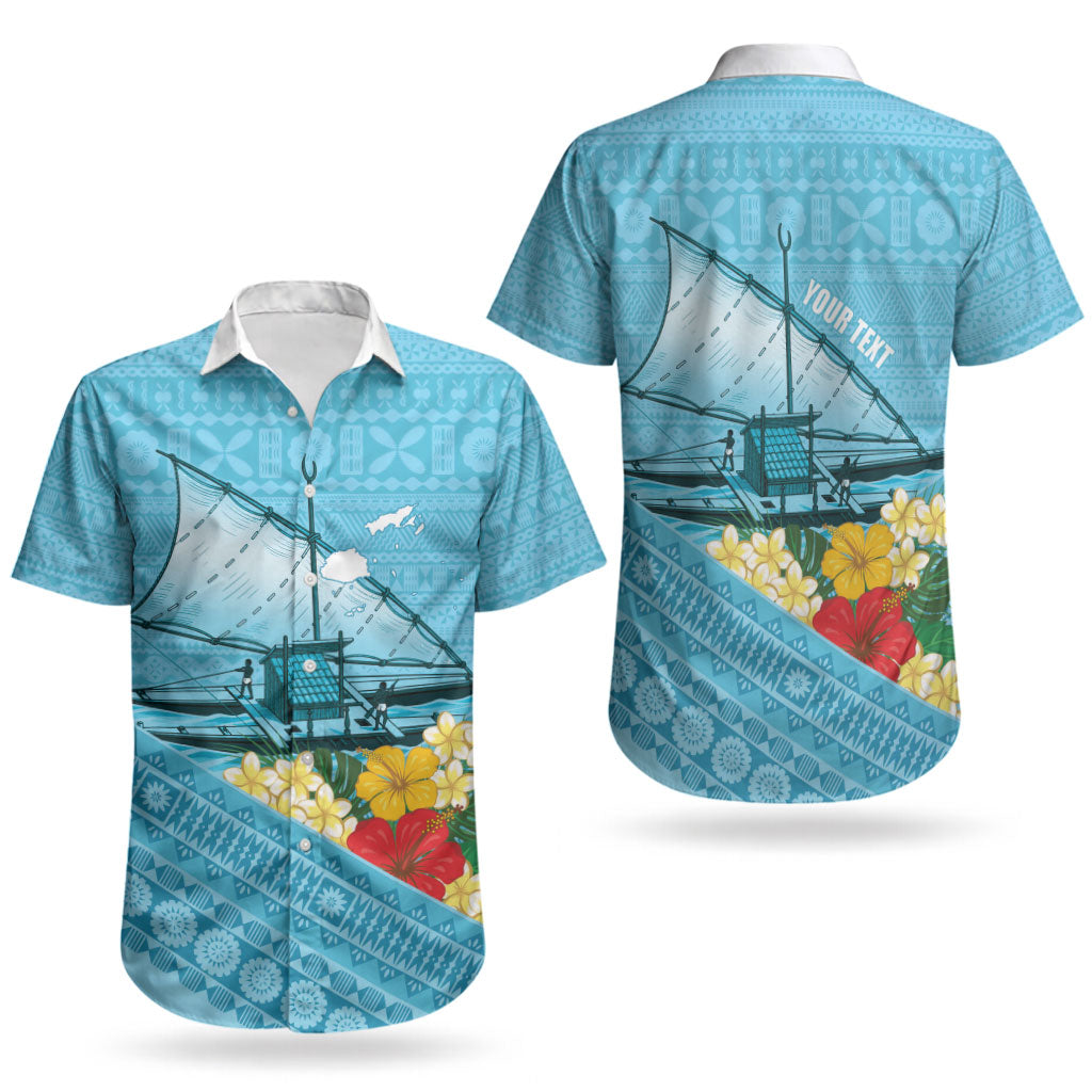 Personalised Bula Vinaka Fiji Drua Couples Matching Puletasi and Hawaiian Shirt Fijian Traditional Canoe Tapa Cloth Blue LT14 - Polynesian Pride