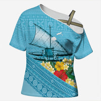 Personalised Bula Vinaka Fiji Drua Cross Shoulder Shirt Fijian Traditional Canoe Tapa Cloth Blue LT14 Female Blue - Polynesian Pride
