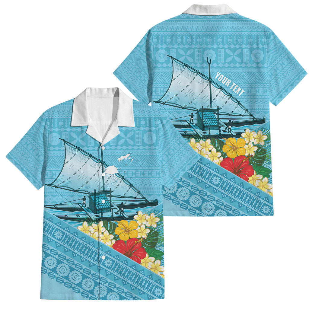 Personalised Bula Vinaka Fiji Drua Family Matching Off The Shoulder Long Sleeve Dress and Hawaiian Shirt Fijian Traditional Canoe Tapa Cloth Blue LT14 Dad's Shirt - Short Sleeve Blue - Polynesian Pride