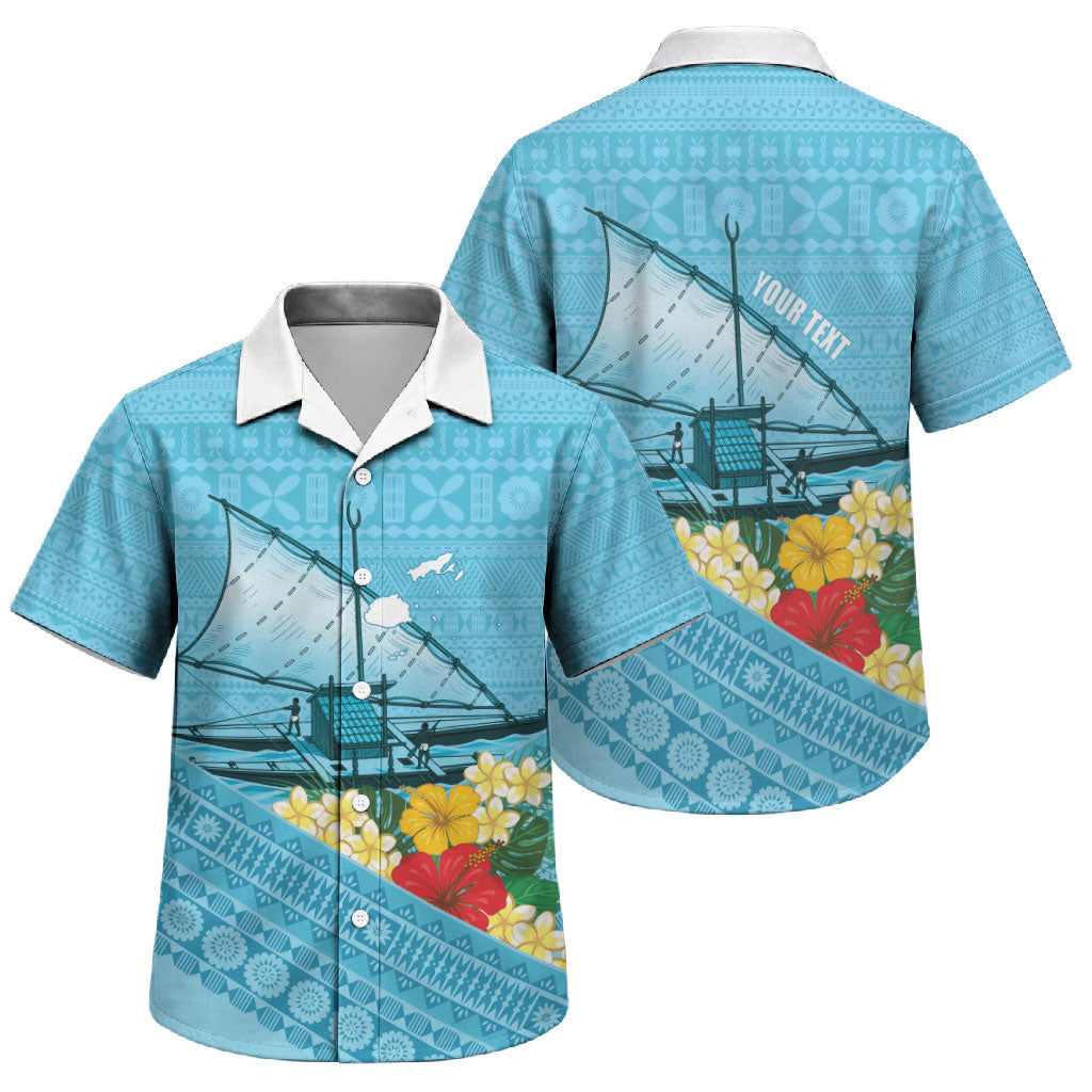 Personalised Bula Vinaka Fiji Drua Family Matching Off The Shoulder Long Sleeve Dress and Hawaiian Shirt Fijian Traditional Canoe Tapa Cloth Blue LT14 Son's Shirt Blue - Polynesian Pride