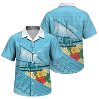 Personalised Bula Vinaka Fiji Drua Family Matching Short Sleeve Bodycon Dress and Hawaiian Shirt Fijian Traditional Canoe Tapa Cloth Blue LT14 Son's Shirt Blue - Polynesian Pride