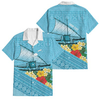 Personalised Bula Vinaka Fiji Drua Family Matching Tank Maxi Dress and Hawaiian Shirt Fijian Traditional Canoe Tapa Cloth Blue LT14 Dad's Shirt - Short Sleeve Blue - Polynesian Pride