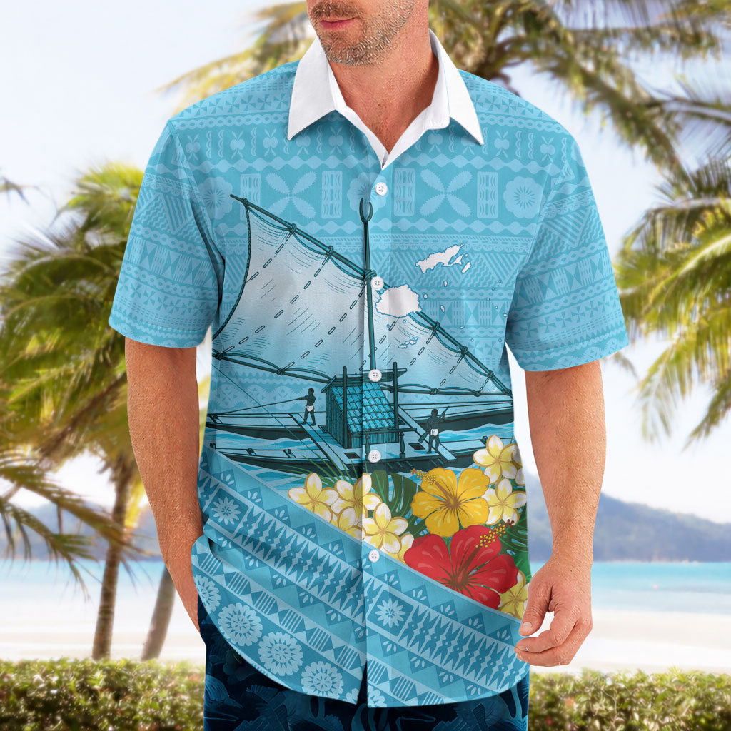 Personalised Bula Vinaka Fiji Drua Hawaiian Shirt Fijian Traditional Canoe Tapa Cloth Blue LT14 - Polynesian Pride