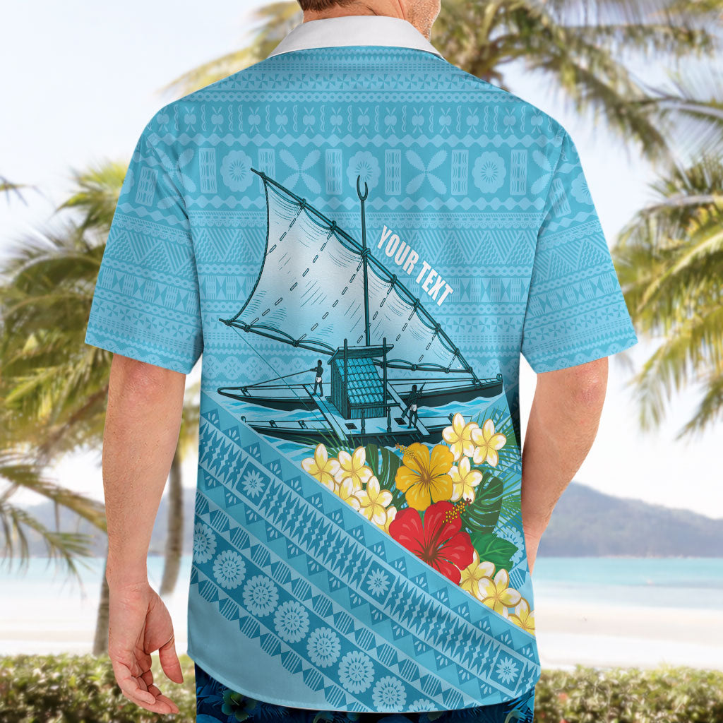 Personalised Bula Vinaka Fiji Drua Hawaiian Shirt Fijian Traditional Canoe Tapa Cloth Blue LT14 - Polynesian Pride
