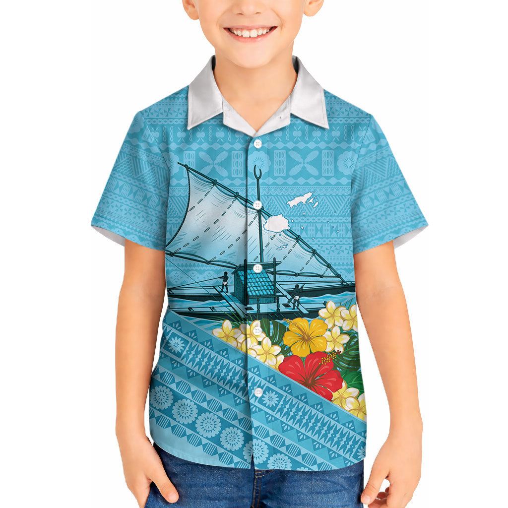 Personalised Bula Vinaka Fiji Drua Hawaiian Shirt Fijian Traditional Canoe Tapa Cloth Blue LT14 - Polynesian Pride