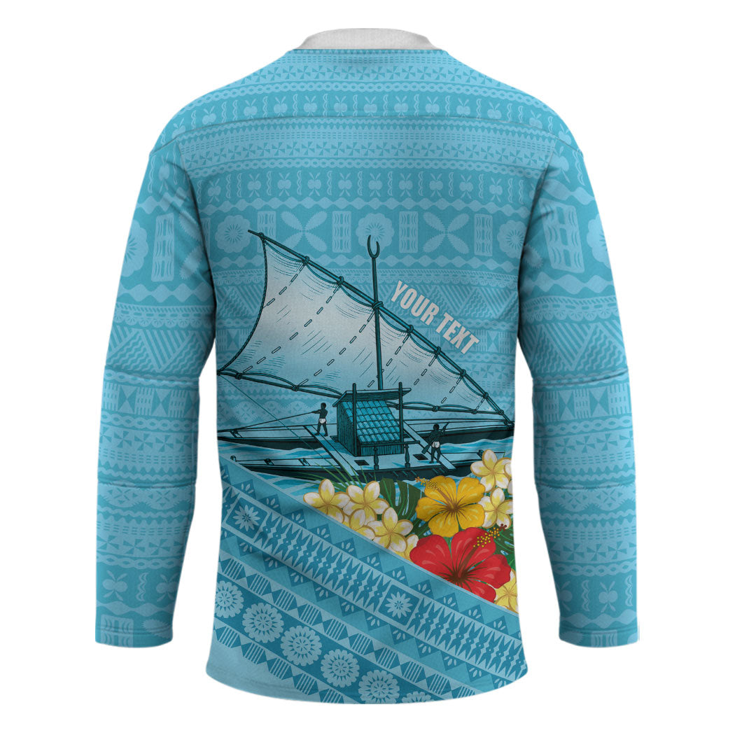 Personalised Bula Vinaka Fiji Drua Hockey Jersey Fijian Traditional Canoe Tapa Cloth Blue LT14 - Polynesian Pride