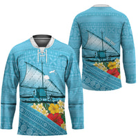 Personalised Bula Vinaka Fiji Drua Hockey Jersey Fijian Traditional Canoe Tapa Cloth Blue LT14 - Polynesian Pride