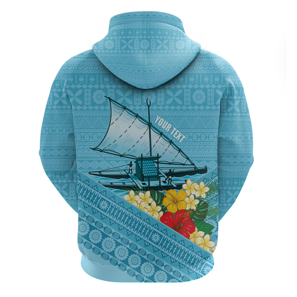 Personalised Bula Vinaka Fiji Drua Hoodie Fijian Traditional Canoe Tapa Cloth Blue LT14 - Polynesian Pride