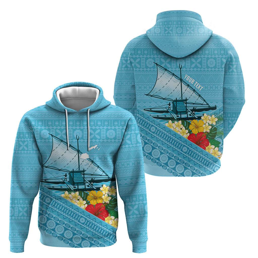 Personalised Bula Vinaka Fiji Drua Hoodie Fijian Traditional Canoe Tapa Cloth Blue LT14 - Polynesian Pride