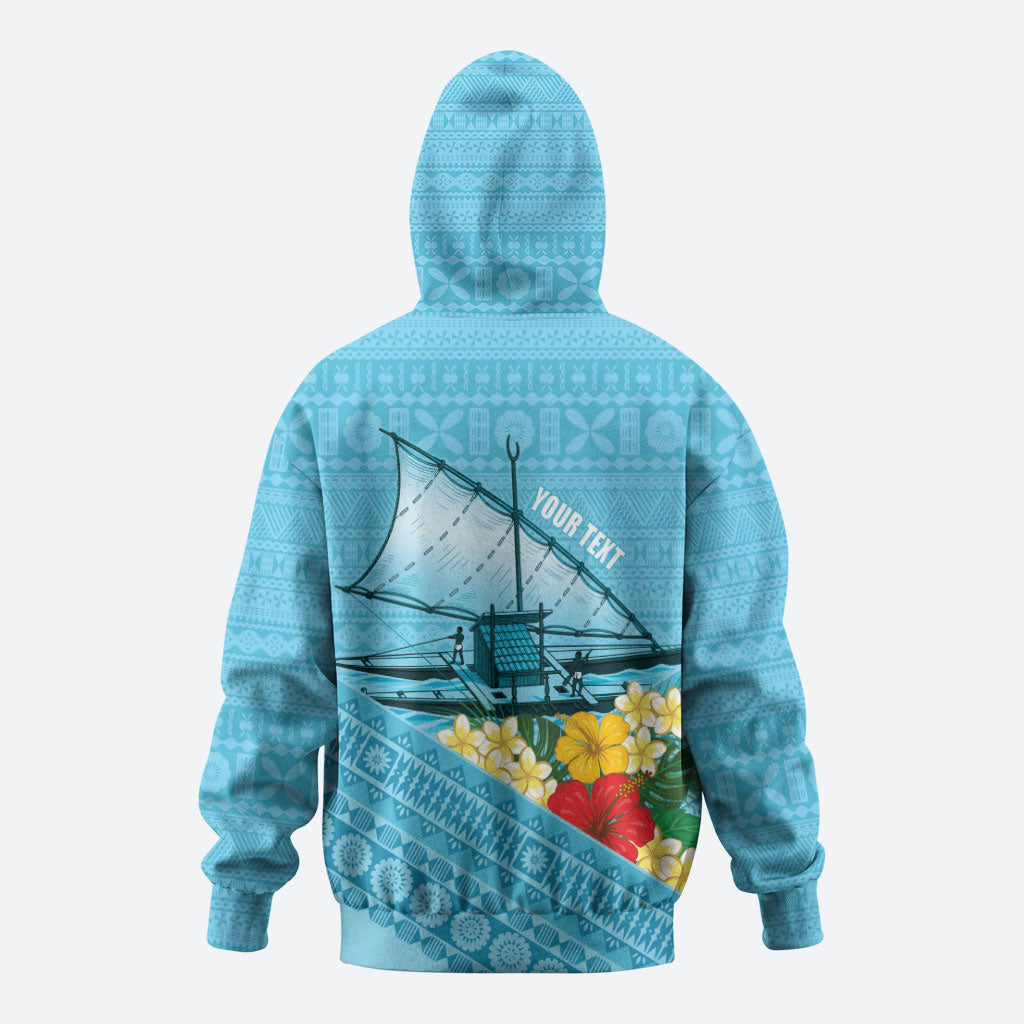 Personalised Bula Vinaka Fiji Drua Hoodie Fijian Traditional Canoe Tapa Cloth Blue LT14 - Polynesian Pride