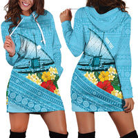 Personalised Bula Vinaka Fiji Drua Hoodie Dress Fijian Traditional Canoe Tapa Cloth Blue LT14 - Polynesian Pride