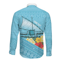 Personalised Bula Vinaka Fiji Drua Long Sleeve Button Shirt Fijian Traditional Canoe Tapa Cloth Blue LT14 - Polynesian Pride