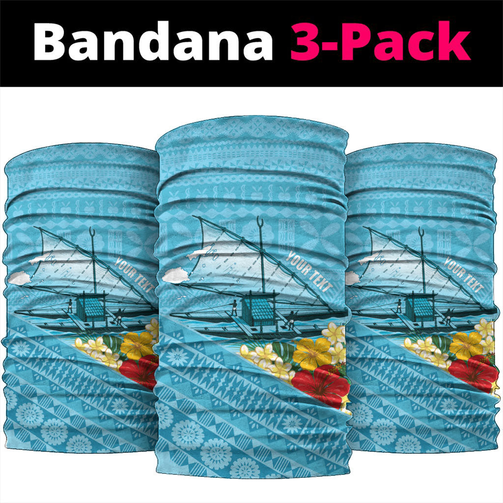 Personalised Bula Vinaka Fiji Drua Neck Gaiter Fijian Traditional Canoe Tapa Cloth Blue LT14 package One Size: 25*50cm Blue - Polynesian Pride