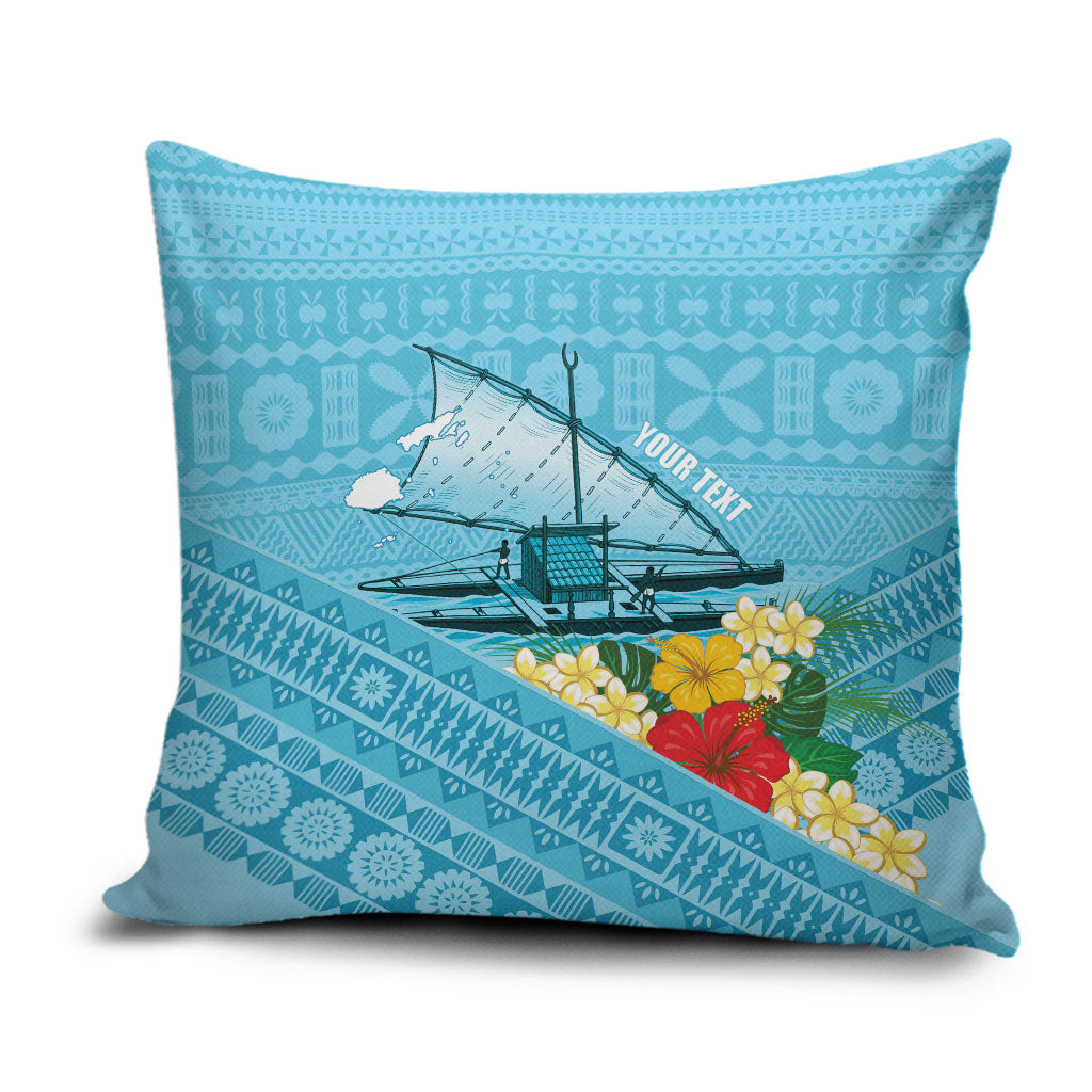 Personalised Bula Vinaka Fiji Drua Pillow Cover Fijian Traditional Canoe Tapa Cloth Blue LT14 Blue - Polynesian Pride