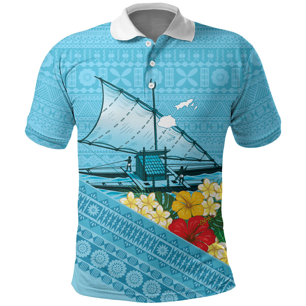 Personalised Bula Vinaka Fiji Drua Polo Shirt Fijian Traditional Canoe Tapa Cloth Blue LT14 Blue - Polynesian Pride