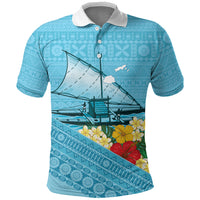 Personalised Bula Vinaka Fiji Drua Polo Shirt Fijian Traditional Canoe Tapa Cloth Blue LT14 Blue - Polynesian Pride