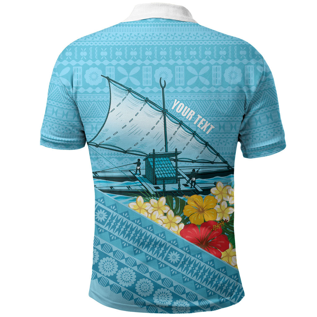 Personalised Bula Vinaka Fiji Drua Polo Shirt Fijian Traditional Canoe Tapa Cloth Blue LT14 - Polynesian Pride