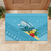 Personalised Bula Vinaka Fiji Drua Rubber Doormat Fijian Traditional Canoe Tapa Cloth Blue LT14 Blue - Polynesian Pride