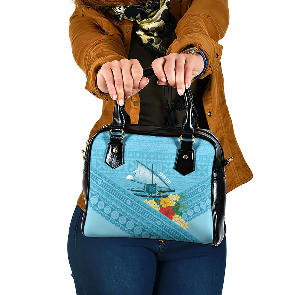 Personalised Bula Vinaka Fiji Drua Shoulder Handbag Fijian Traditional Canoe Tapa Cloth Blue LT14 One Size Blue - Polynesian Pride