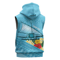 Personalised Bula Vinaka Fiji Drua Sleeveless Zip Hoodie Fijian Traditional Canoe Tapa Cloth Blue LT14 - Polynesian Pride
