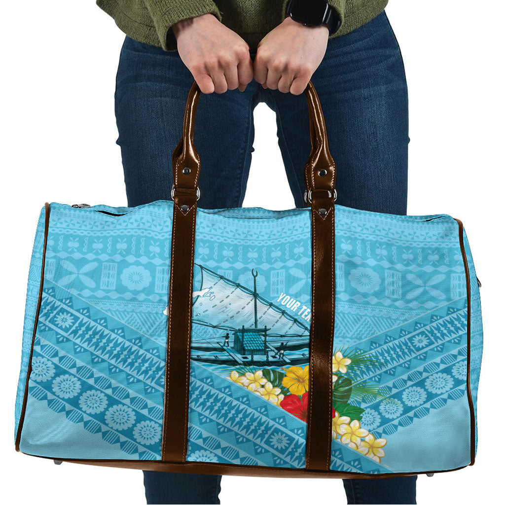 Personalised Bula Vinaka Fiji Drua Travel Bag Fijian Traditional Canoe Tapa Cloth Blue LT14 Blue - Polynesian Pride