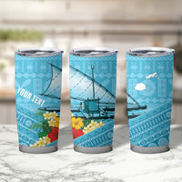 Personalised Bula Vinaka Fiji Drua Tumbler Cup Fijian Traditional Canoe Tapa Cloth Blue LT14 - Polynesian Pride