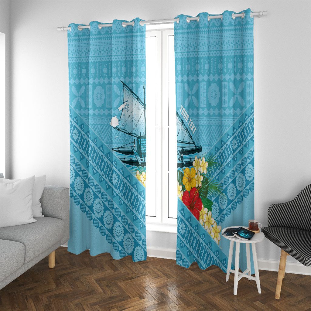 Personalised Bula Vinaka Fiji Drua Window Curtain Fijian Traditional Canoe Tapa Cloth Blue LT14 With Grommets Blue - Polynesian Pride