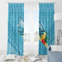 Personalised Bula Vinaka Fiji Drua Window Curtain Fijian Traditional Canoe Tapa Cloth Blue LT14 - Polynesian Pride