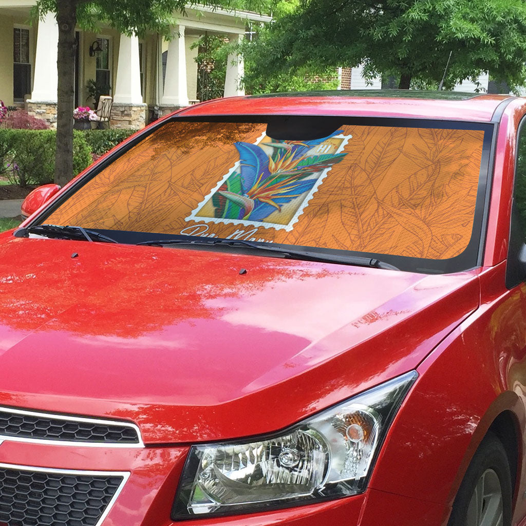 Aloha Hawaii Pua Manu Auto Sun Shade Hawaiian Bird of Paradise Flowers Stylized Stamp LT14 - Polynesian Pride