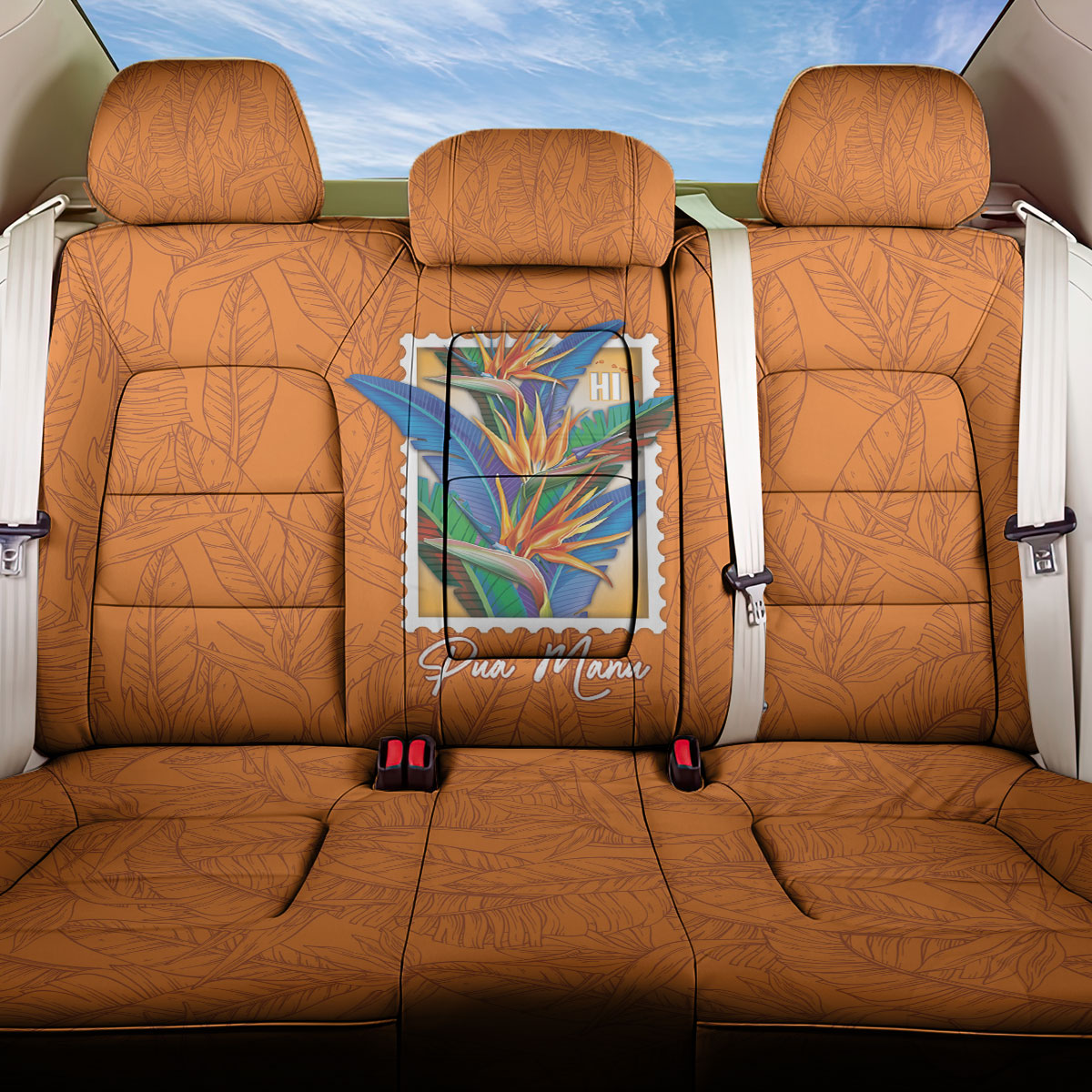 Aloha Hawaii Pua Manu Back Car Seat Cover Hawaiian Bird of Paradise Flowers Stylized Stamp