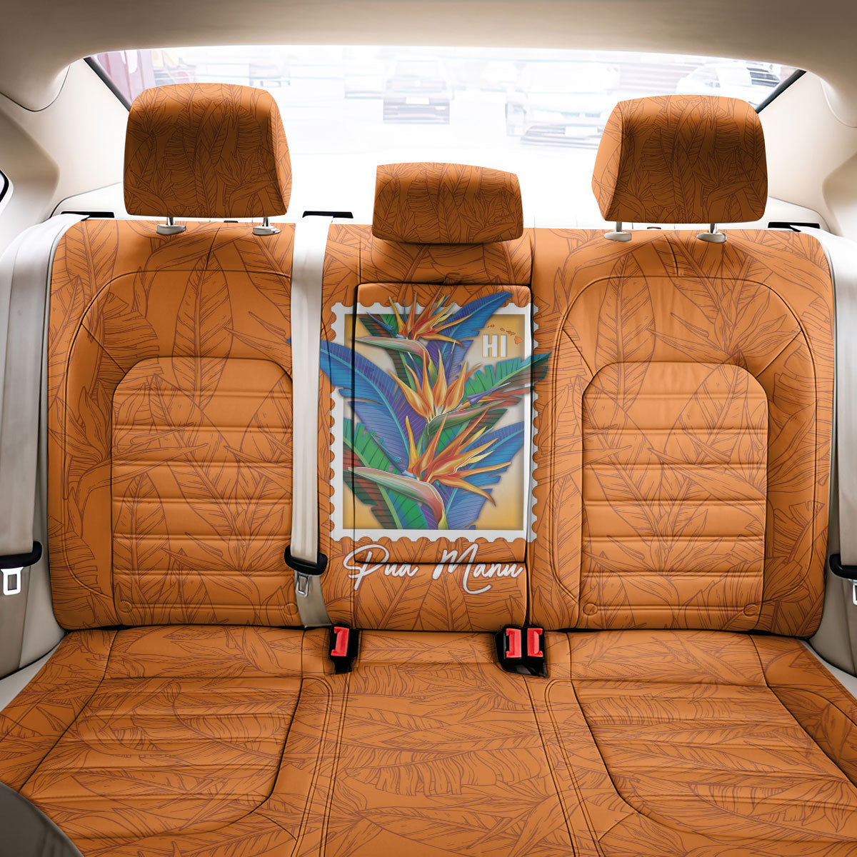 Aloha Hawaii Pua Manu Back Car Seat Cover Hawaiian Bird of Paradise Flowers Stylized Stamp LT14 - Polynesian Pride