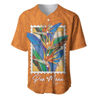 Aloha Hawaii Pua Manu Baseball Jersey Hawaiian Bird of Paradise Flowers Stylized Stamp LT14 Orange - Polynesian Pride