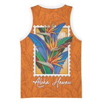 Aloha Hawaii Pua Manu Basketball Jersey Hawaiian Bird of Paradise Flowers Stylized Stamp LT14 - Polynesian Pride
