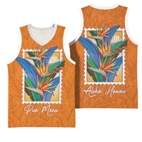 Aloha Hawaii Pua Manu Basketball Jersey Hawaiian Bird of Paradise Flowers Stylized Stamp LT14 - Polynesian Pride