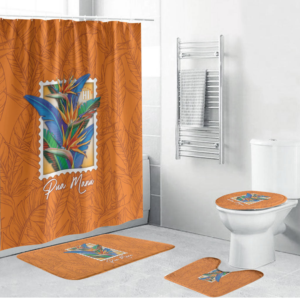 Aloha Hawaii Pua Manu Bathroom Set Hawaiian Bird of Paradise Flowers Stylized Stamp
