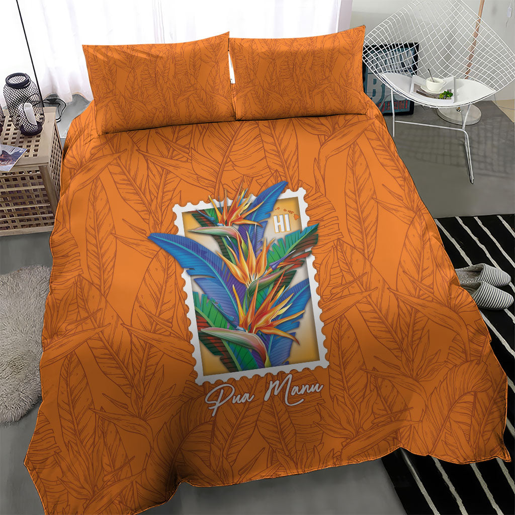Aloha Hawaii Pua Manu Bedding Set Hawaiian Bird of Paradise Flowers Stylized Stamp LT14 - Polynesian Pride