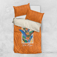 Aloha Hawaii Pua Manu Bedding Set Hawaiian Bird of Paradise Flowers Stylized Stamp LT14 US Twin 172cm x 218cm Orange - Polynesian Pride