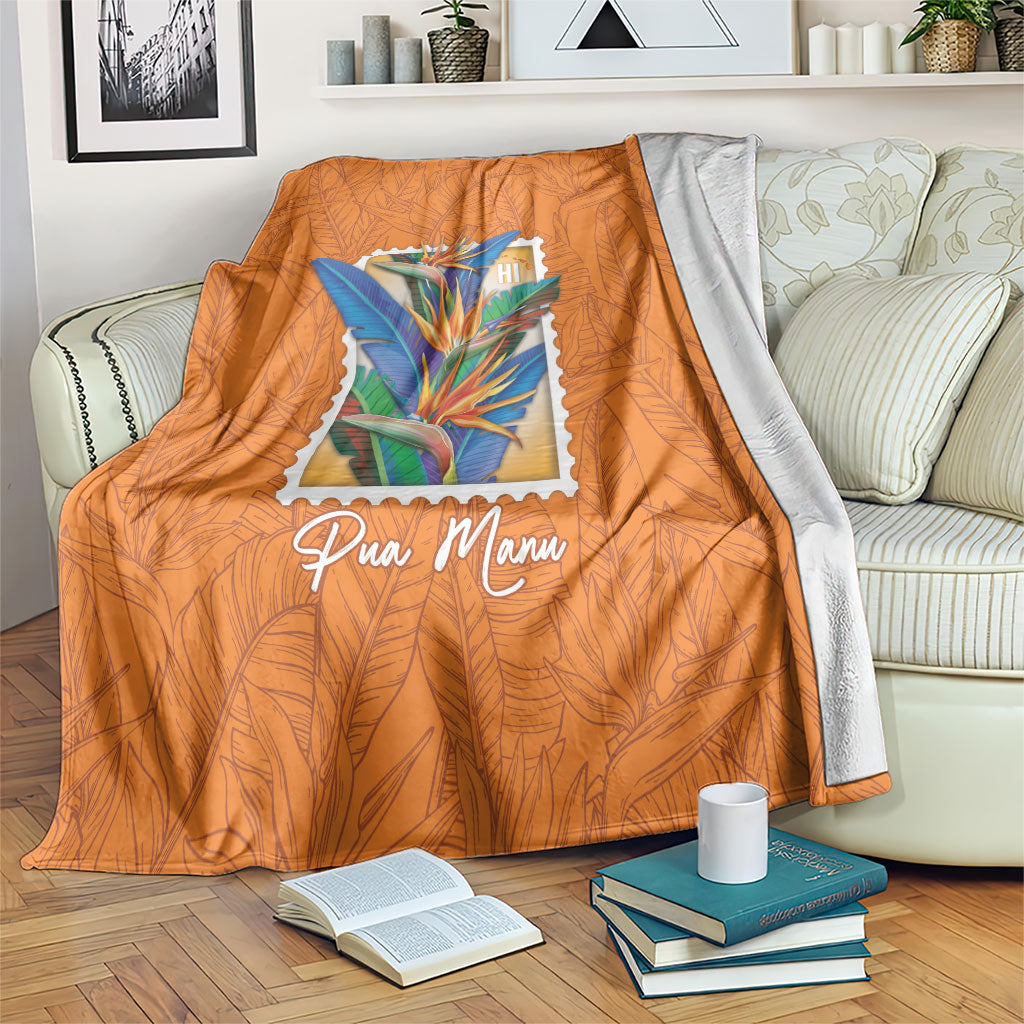 Aloha Hawaii Pua Manu Blanket Hawaiian Bird of Paradise Flowers Stylized Stamp