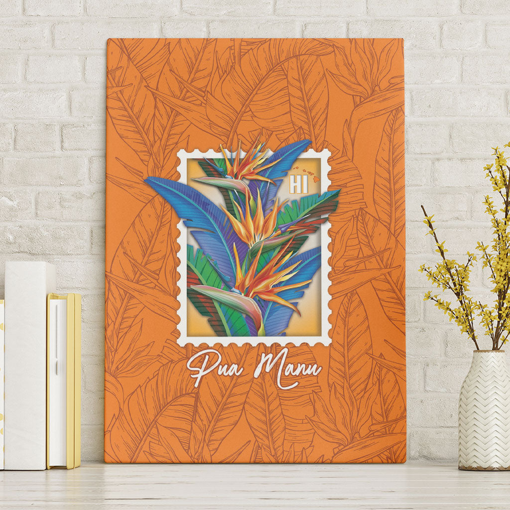 Aloha Hawaii Pua Manu Canvas Wall Art Hawaiian Bird of Paradise Flowers Stylized Stamp LT14 Without Frame Orange - Polynesian Pride