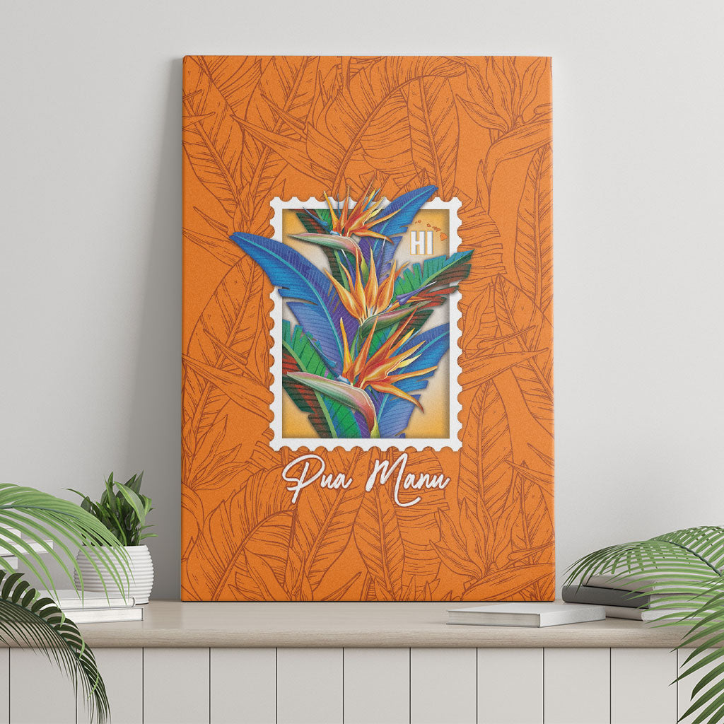 Aloha Hawaii Pua Manu Canvas Wall Art Hawaiian Bird of Paradise Flowers Stylized Stamp LT14 - Polynesian Pride