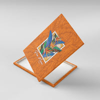 Aloha Hawaii Pua Manu Canvas Wall Art Hawaiian Bird of Paradise Flowers Stylized Stamp LT14 With Frame Orange - Polynesian Pride