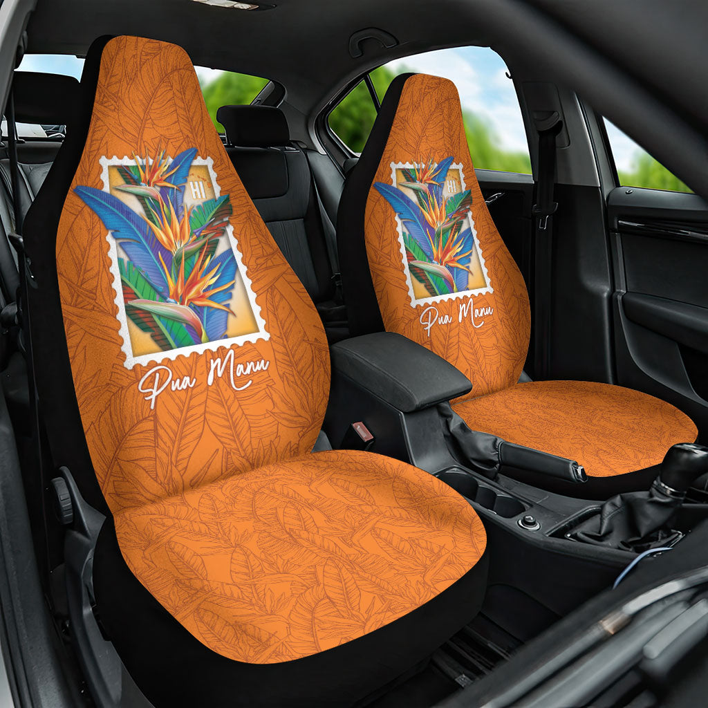 Aloha Hawaii Pua Manu Car Seat Cover Hawaiian Bird of Paradise Flowers Stylized Stamp